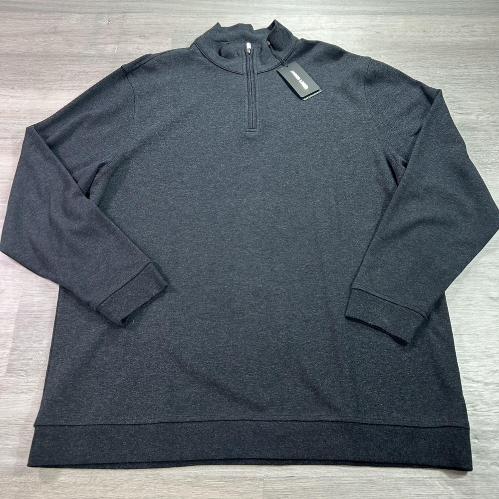 NEW Jared Lang Sweater‎ Mens 2XL Black Stretch 1/4 Zip Mock Neck Knit Pullover
